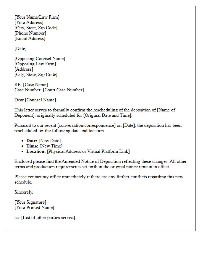 Rescheduled Notice of Deposition Letter