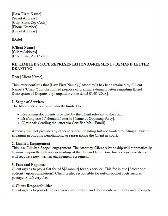Demand Letter Drafting Limited Engagement Letter