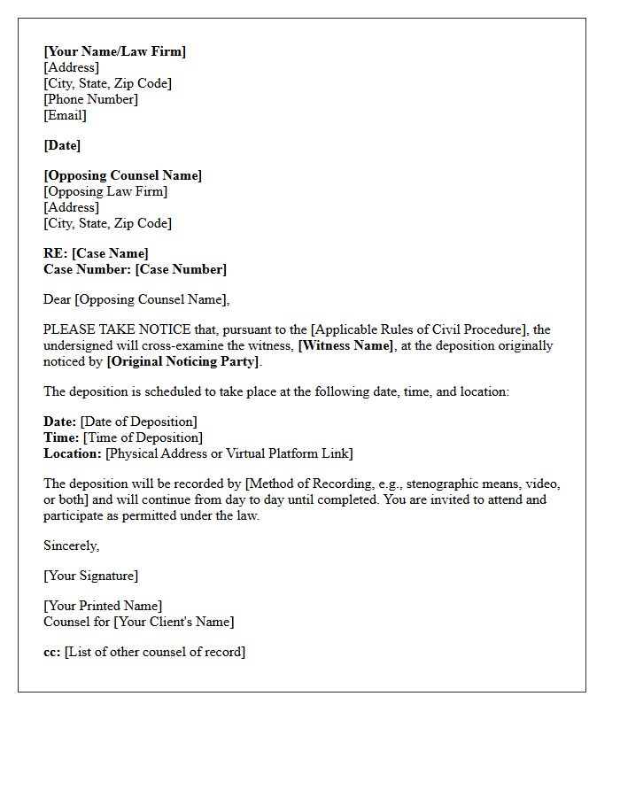 Cross-Notice of Deposition Letter