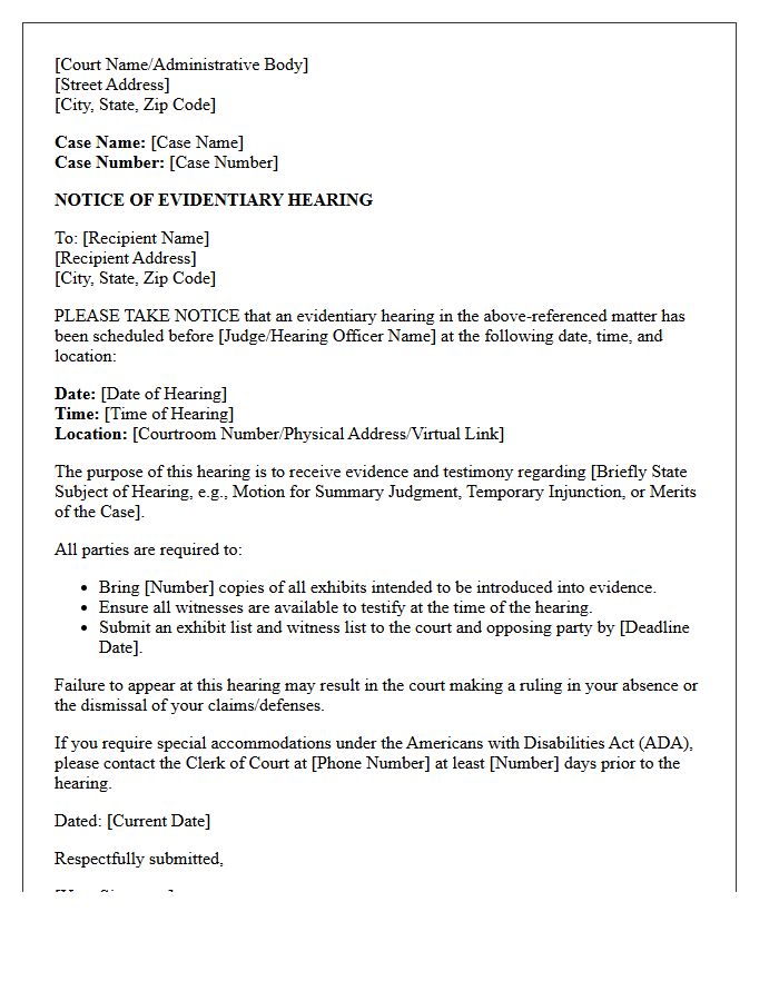 Notice of Evidentiary Hearing Letter