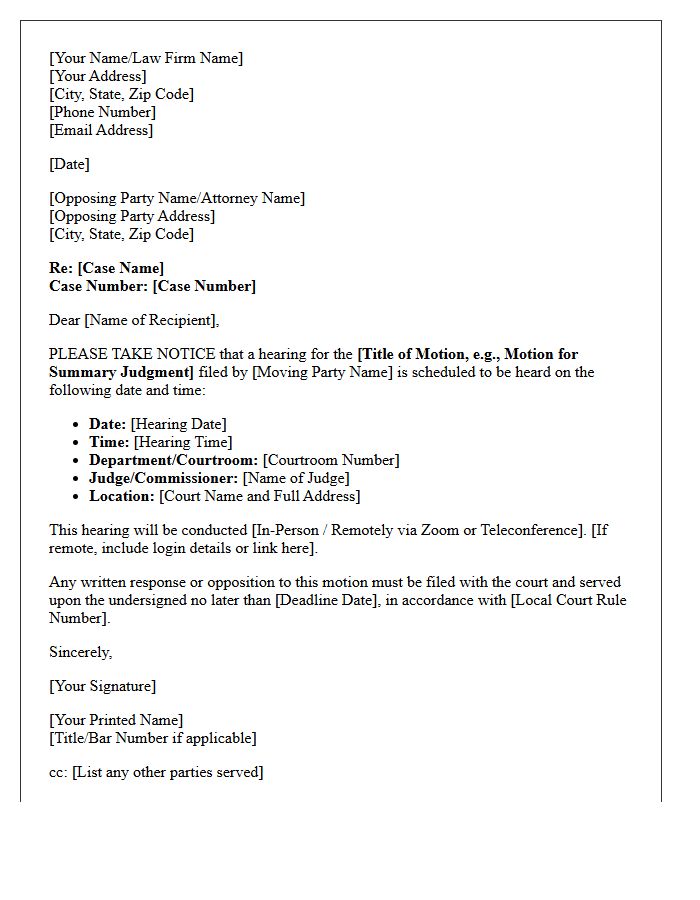 Notice of Motion Hearing Letter