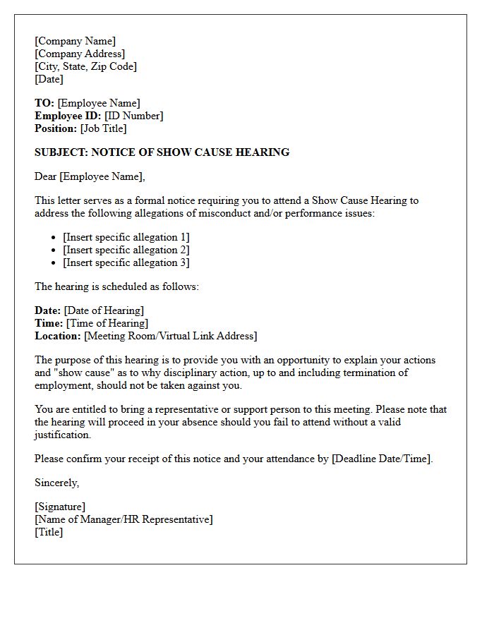 Notice of Show Cause Hearing Letter