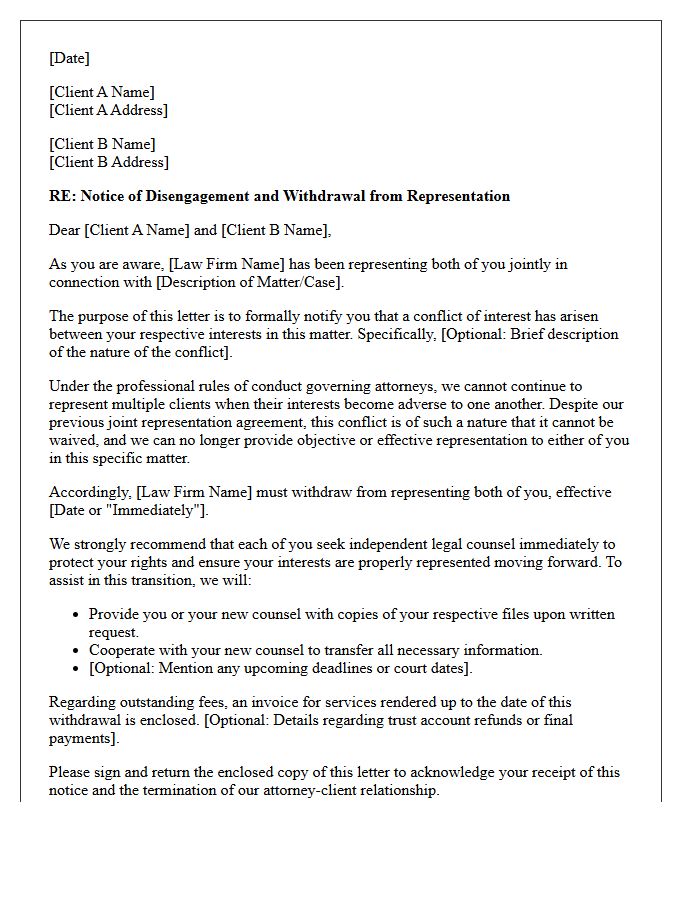 Joint Representation Conflict of Interest Disengagement Letter