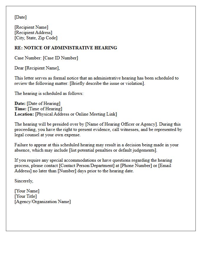 Notice of Administrative Hearing Letter