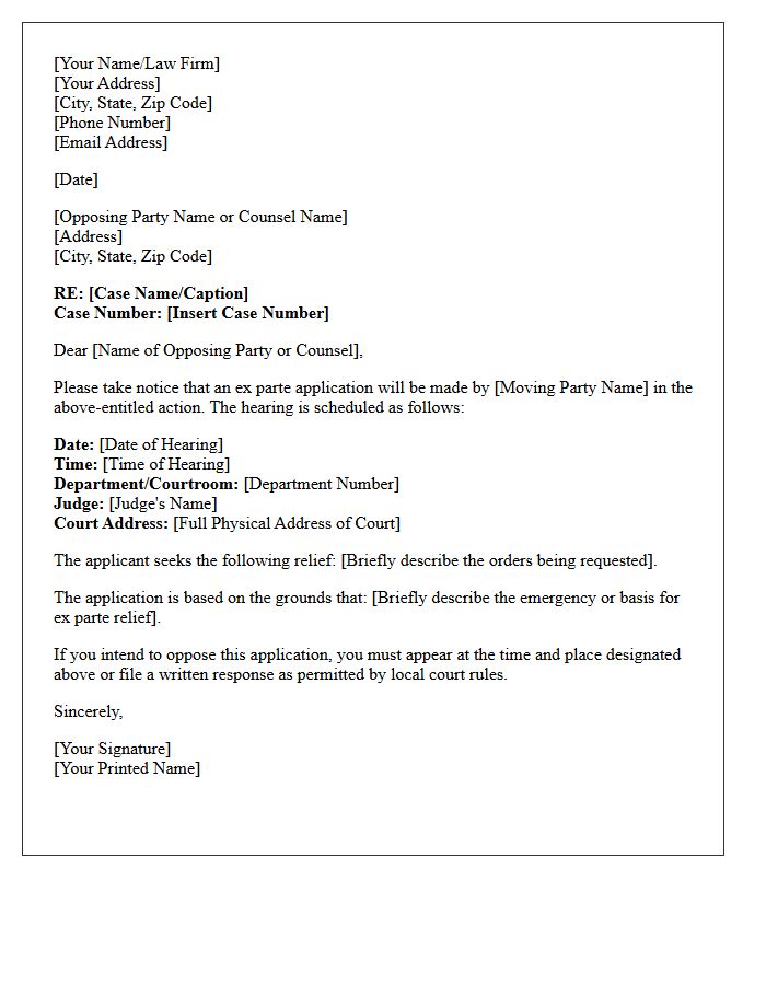Notice of Ex Parte Hearing Letter