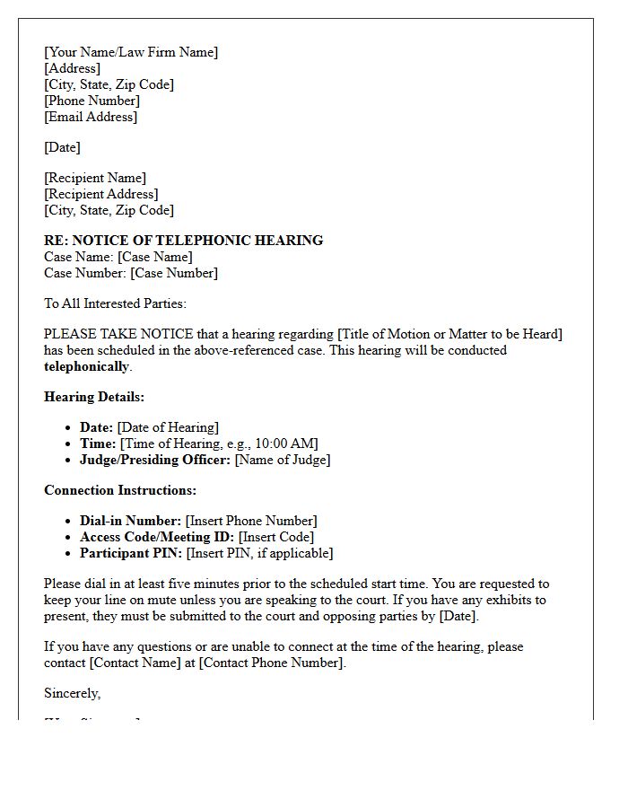 Notice of Telephonic Hearing Letter