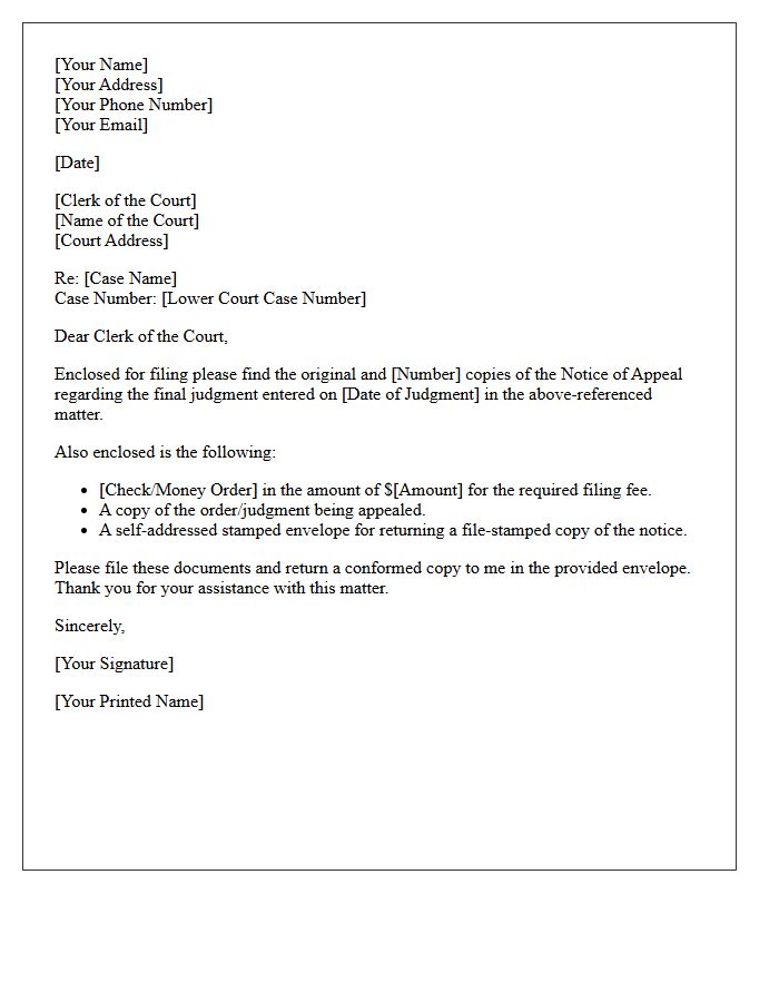 Appellate Court Cover Letter for Notice of Appeal