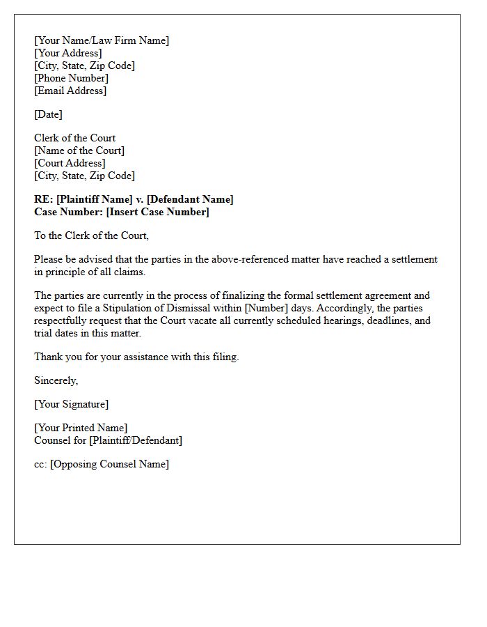 Notice of Settlement Letter to the Court