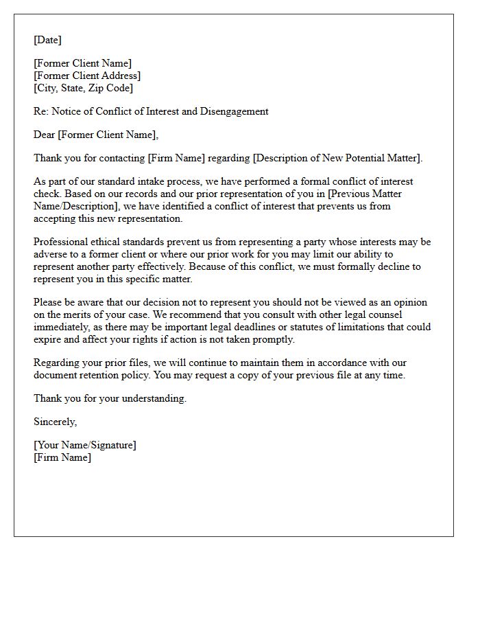 Former Client Conflict of Interest Disengagement Letter