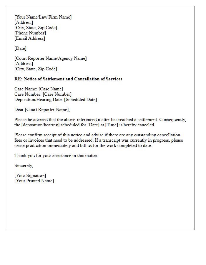Notice of Settlement Letter to the Court Reporter