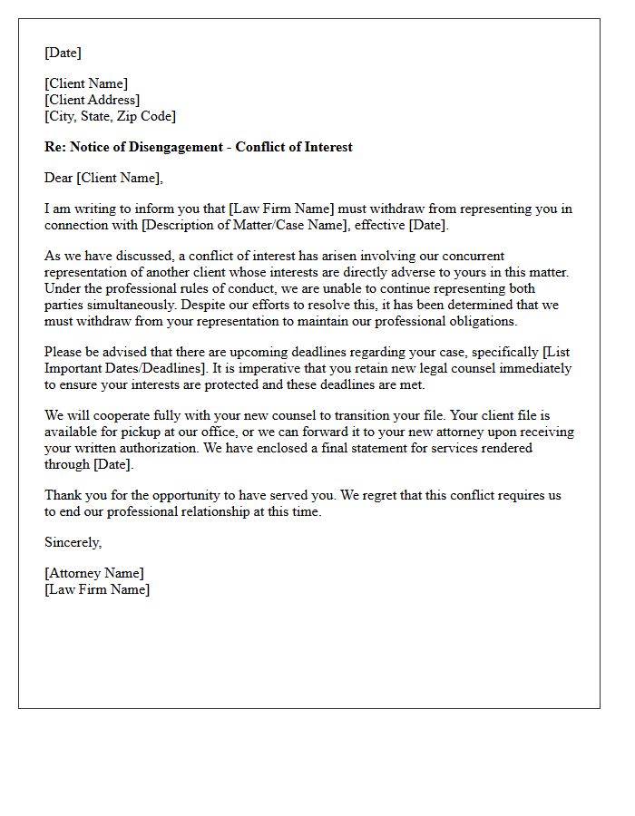 Concurrent Client Conflict of Interest Disengagement Letter