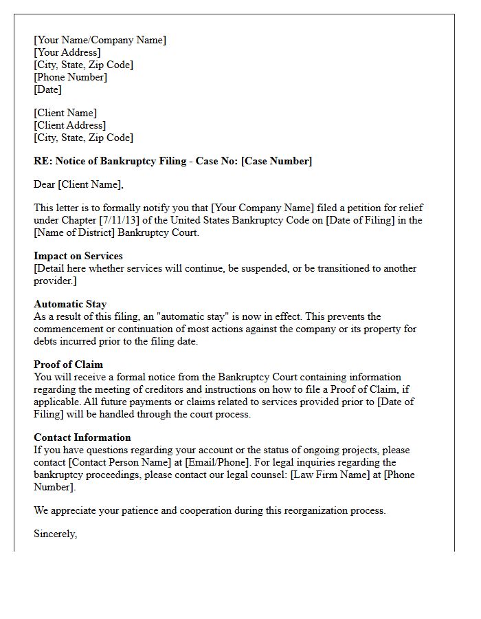 Letter to Client Regarding Notice of Bankruptcy Filing