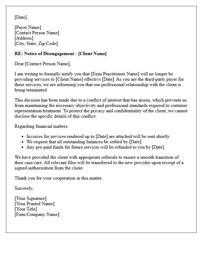 Third-Party Payer Conflict of Interest Disengagement Letter