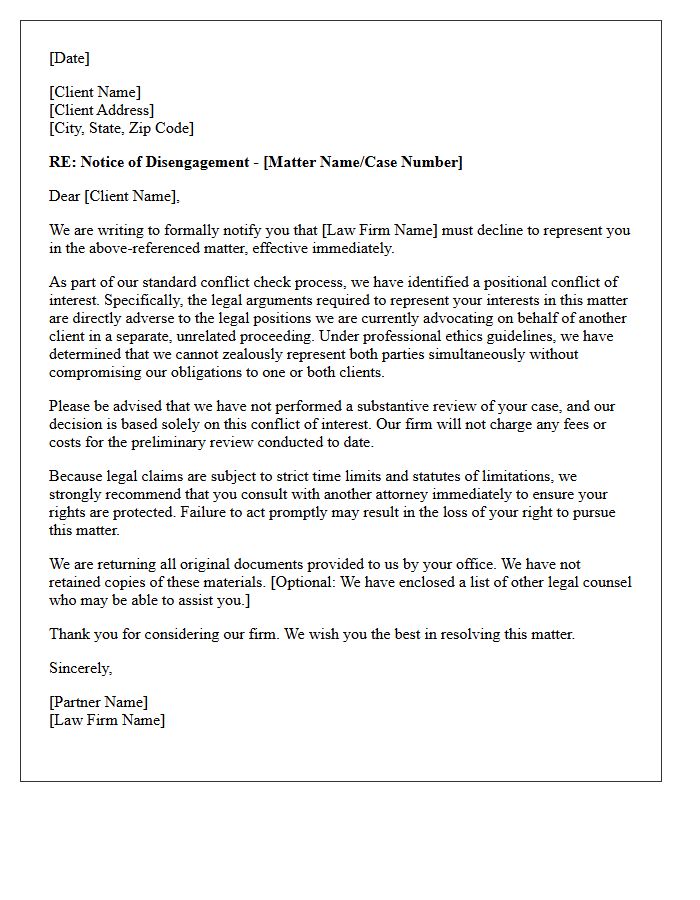 Positional Conflict of Interest Disengagement Letter