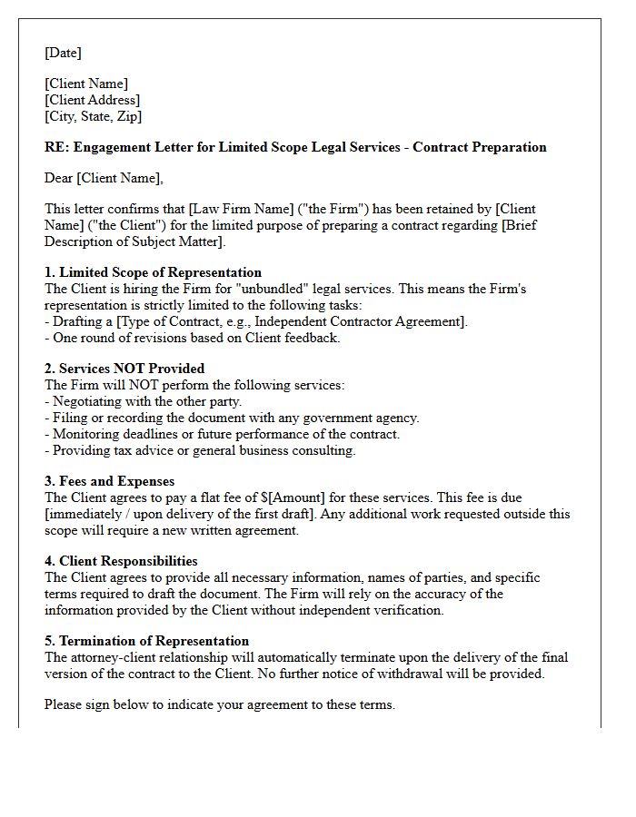 Contract Preparation Unbundled Engagement Letter