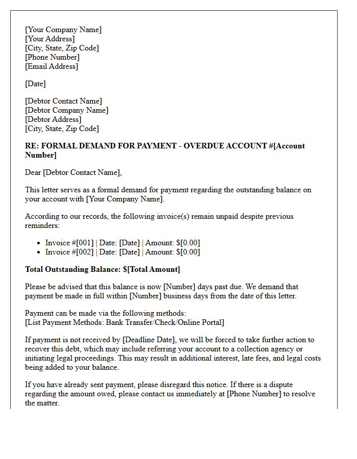Notice of Demand Letter for Outstanding Commercial Debt