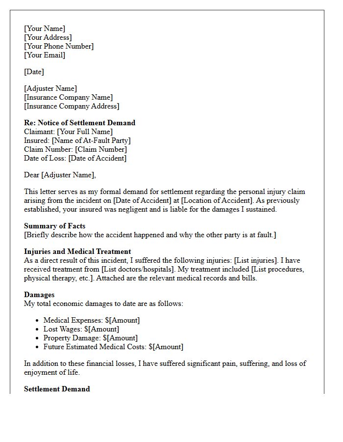 Notice of Demand Letter for Personal Injury Settlement
