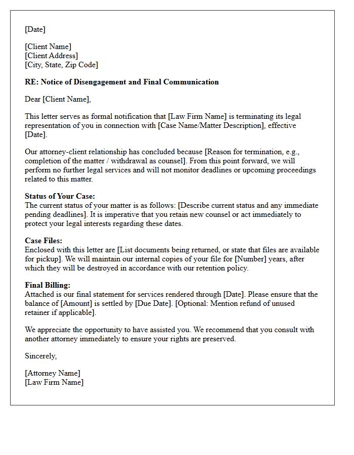 Final Communication and Legal Representation Disengagement Letter