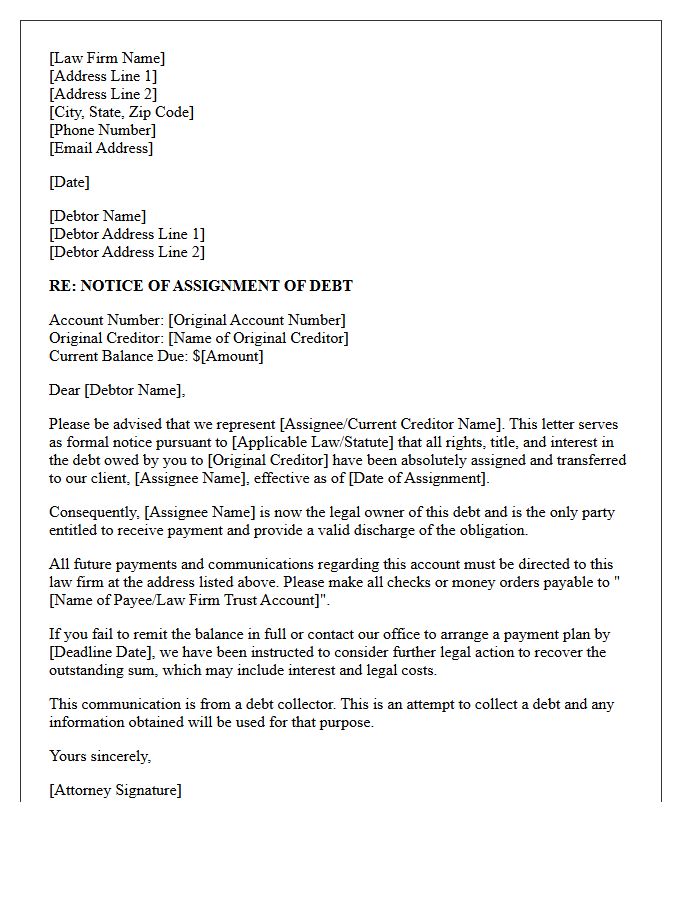 Law Firm Letter Executing Notice of Assignment of Debt Claim