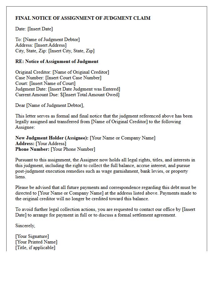 Final Letter for Notice of Assignment of Judgment Claim