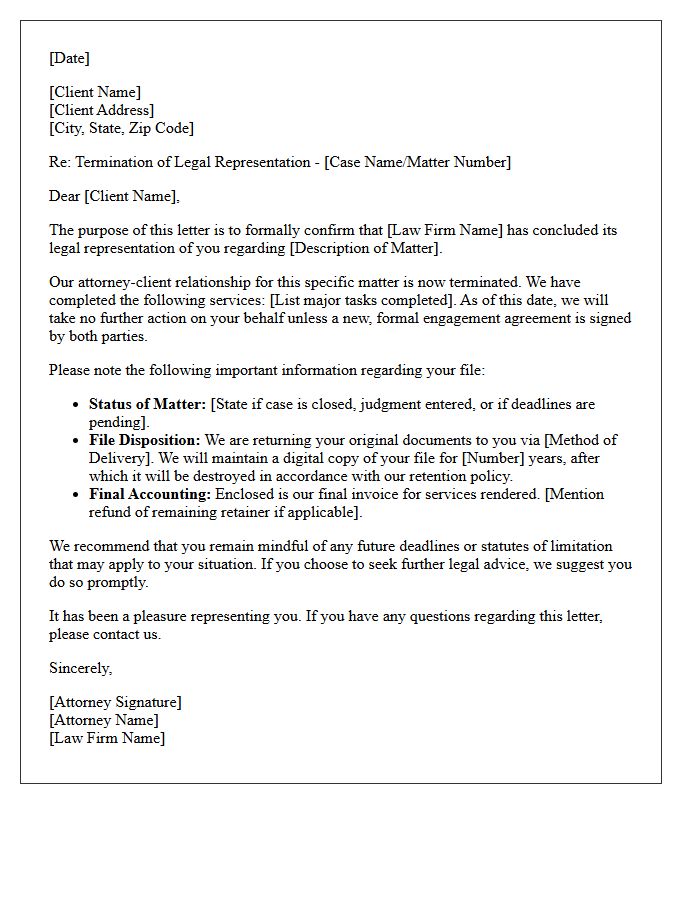 Termination of Attorney-Client Relationship Disengagement Letter