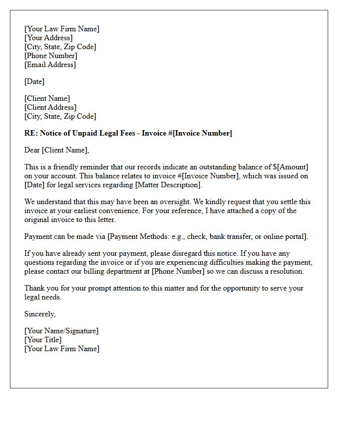 Initial Reminder Letter for Unpaid Legal Fees