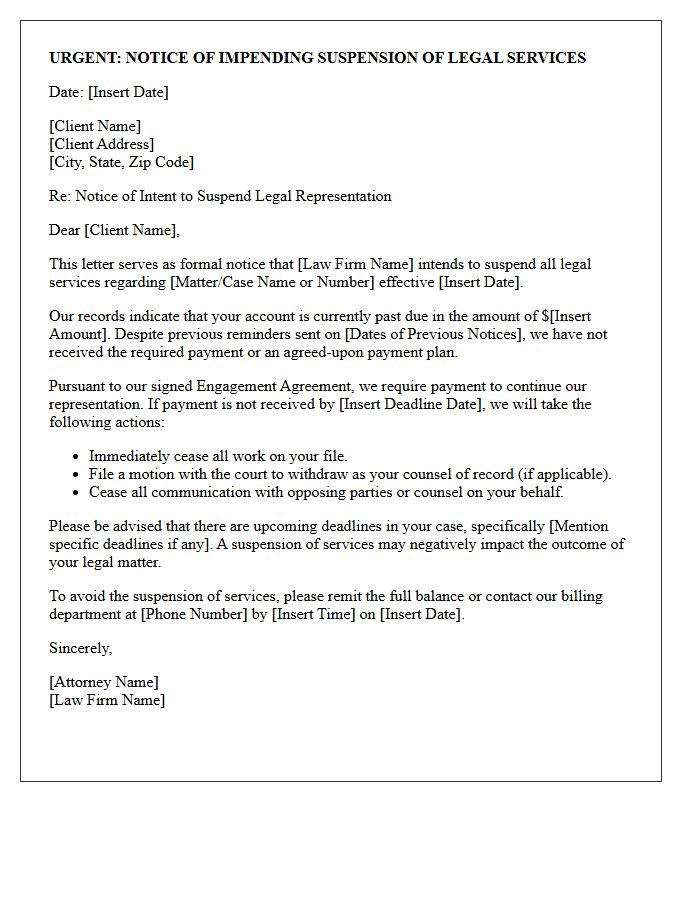 Notice Letter of Impending Suspension of Legal Services