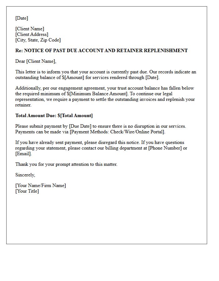 Retainer Replenishment Request Letter for Past Due Accounts