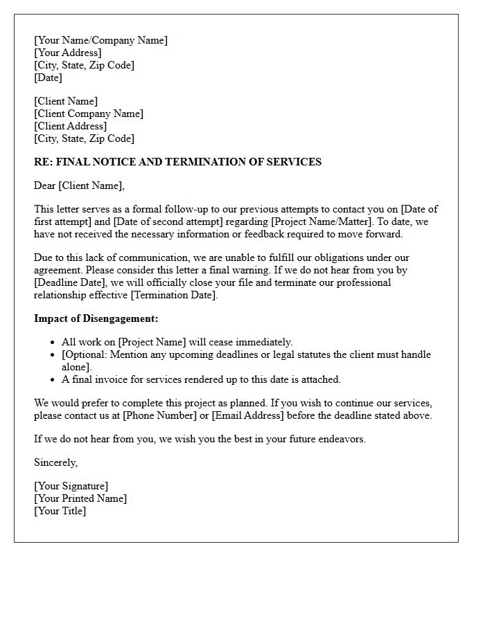 Unresponsive Client Final Warning and Disengagement Letter
