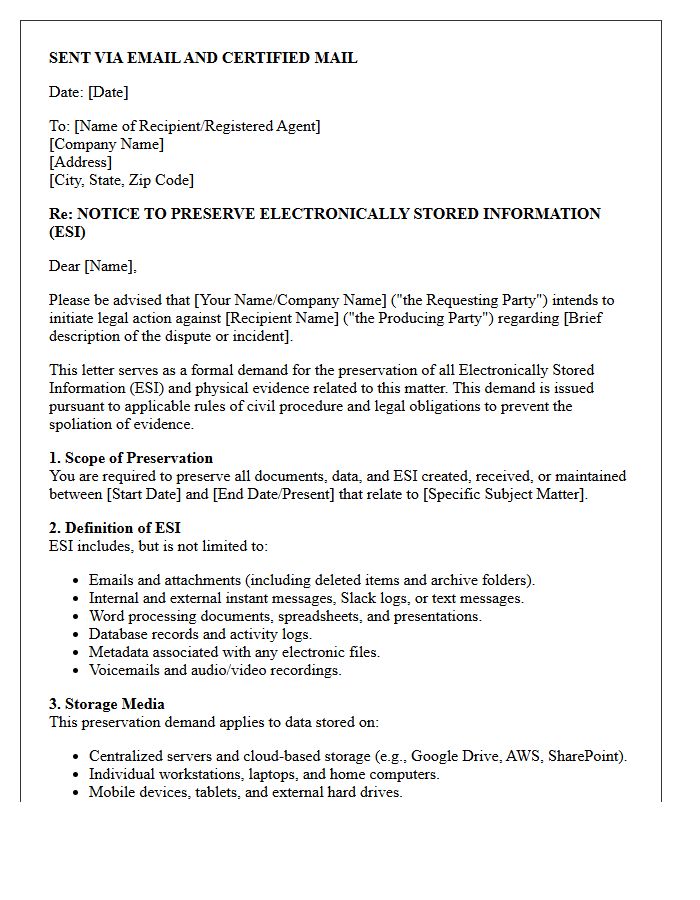 Electronically Stored Information Preservation Demand Letter