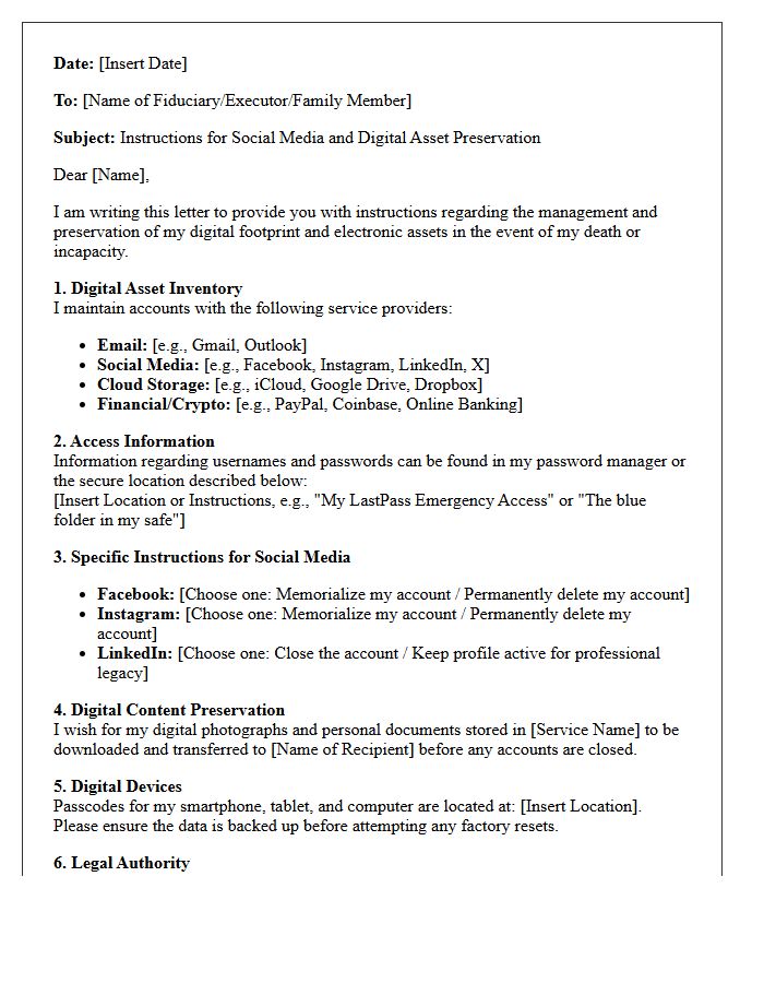 Social Media and Digital Asset Preservation Letter