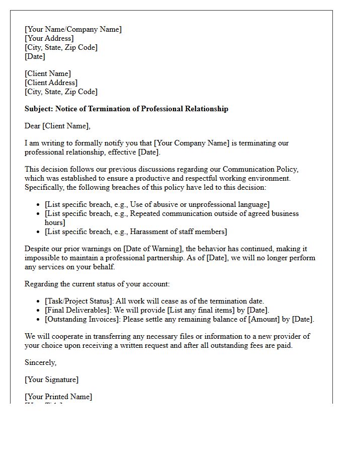 Breach of Communication Policy Client Disengagement Letter