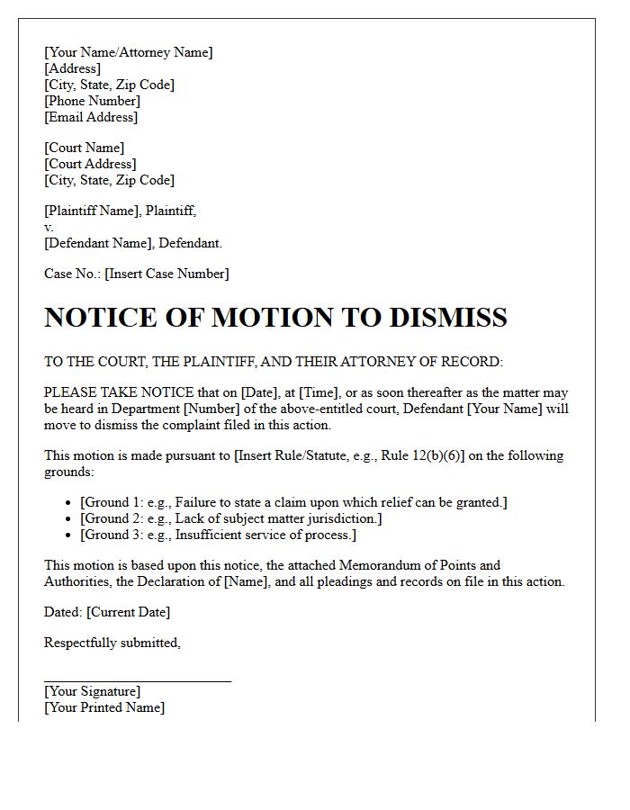 Notice of Motion to Dismiss Letter