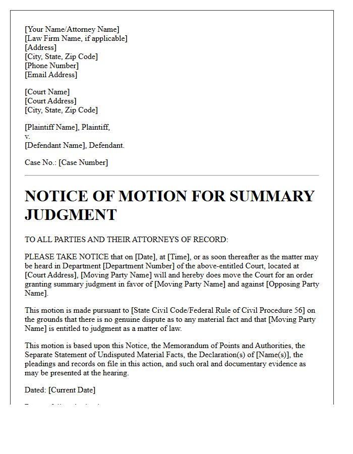 Notice of Motion for Summary Judgment Letter
