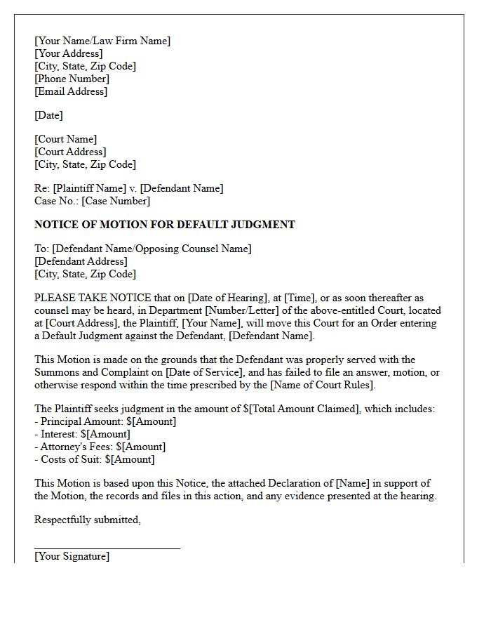 Notice of Motion for Default Judgment Letter