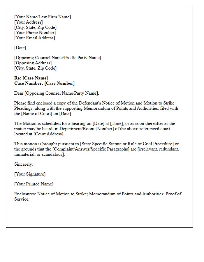 Notice of Motion to Strike Pleadings Letter