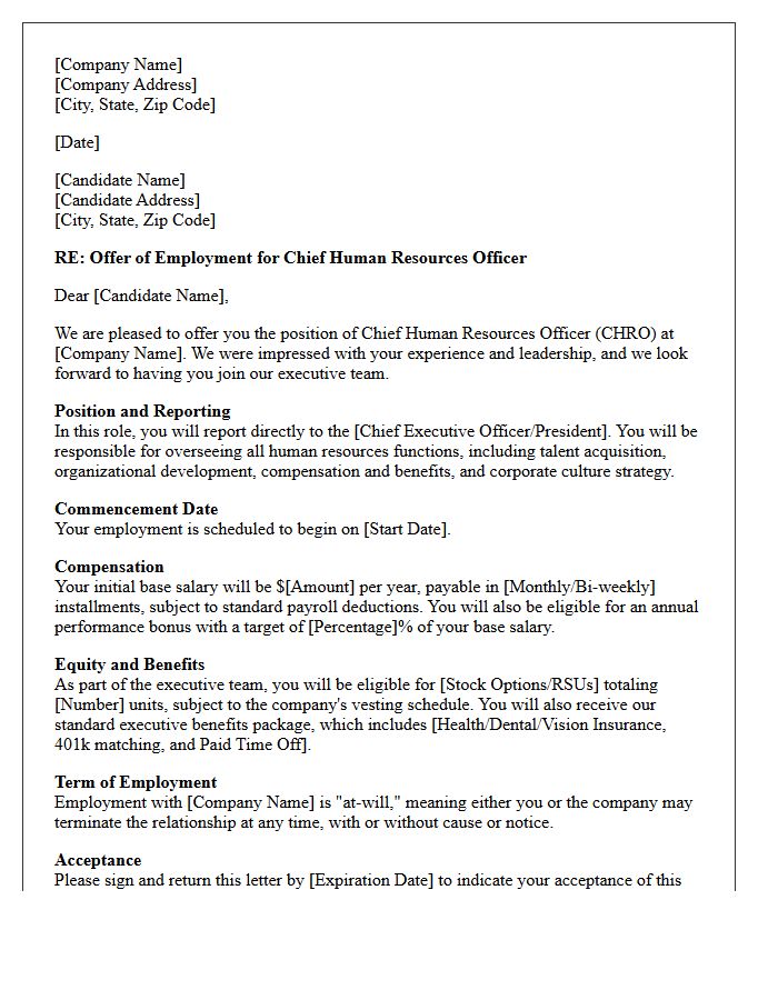Chief Human Resources Officer Offer Letter