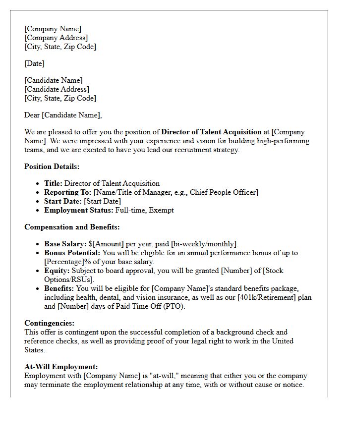 Director of Talent Acquisition Offer Letter