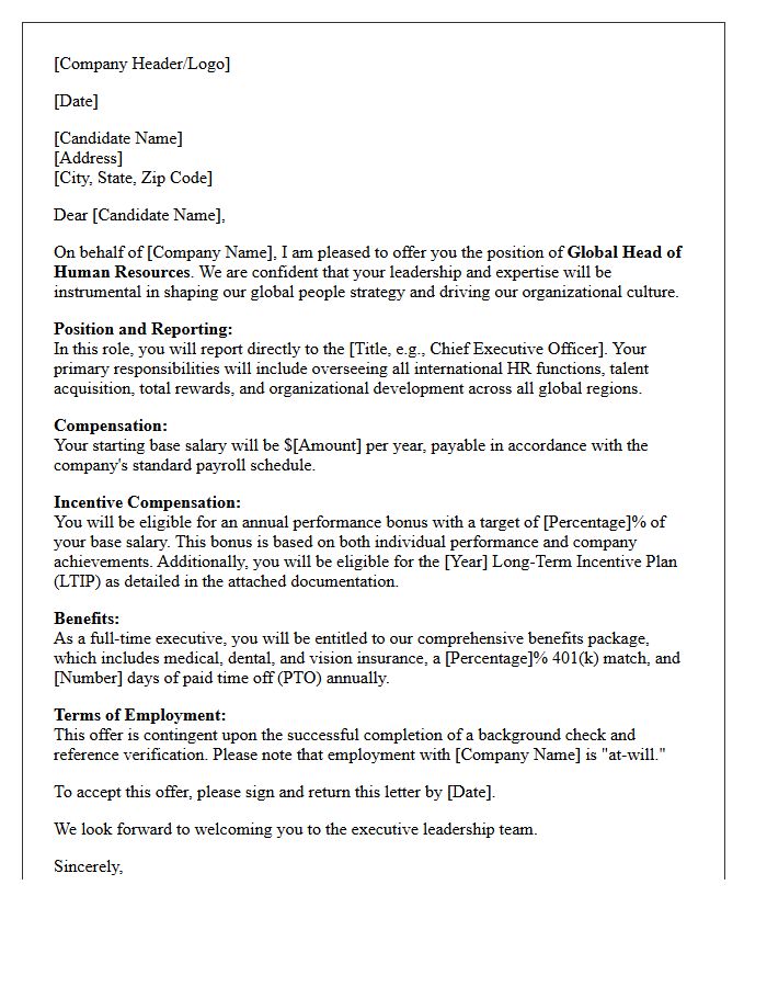 Global Head of Human Resources Offer Letter