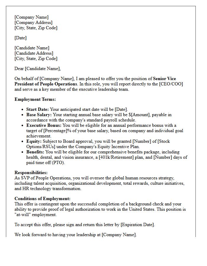 Senior Vice President of People Operations Offer Letter