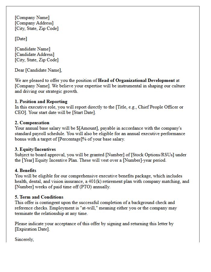 Head of Organizational Development Executive Offer Letter