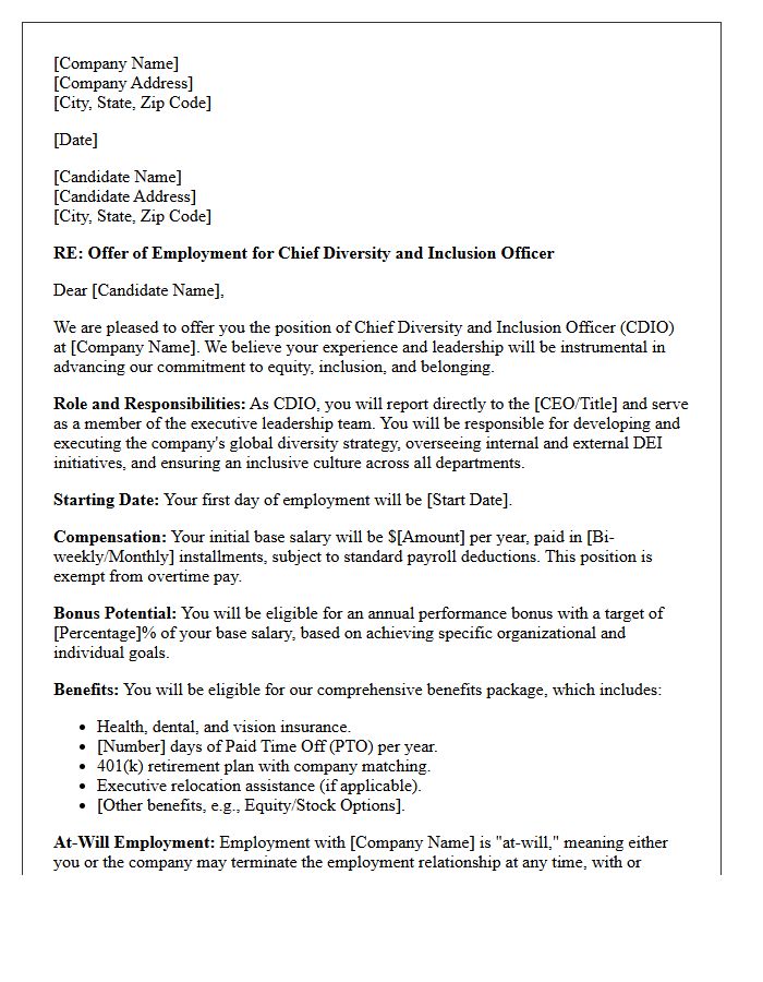 Chief Diversity and Inclusion Officer Offer Letter