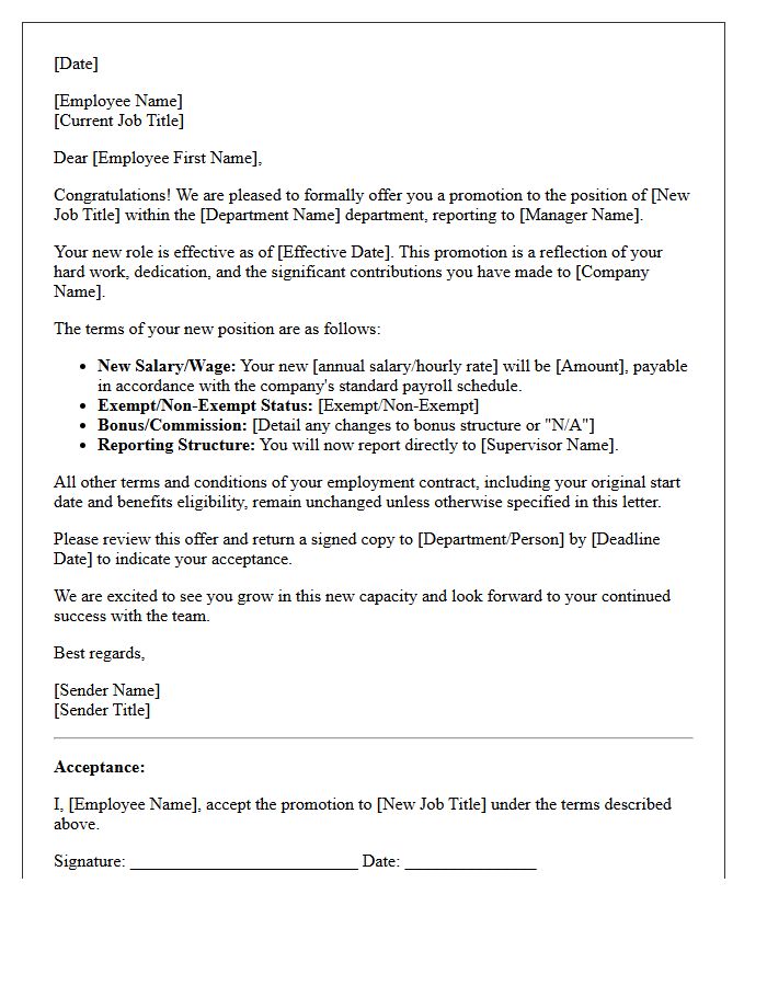 Standard Internal Promotion Offer Letter