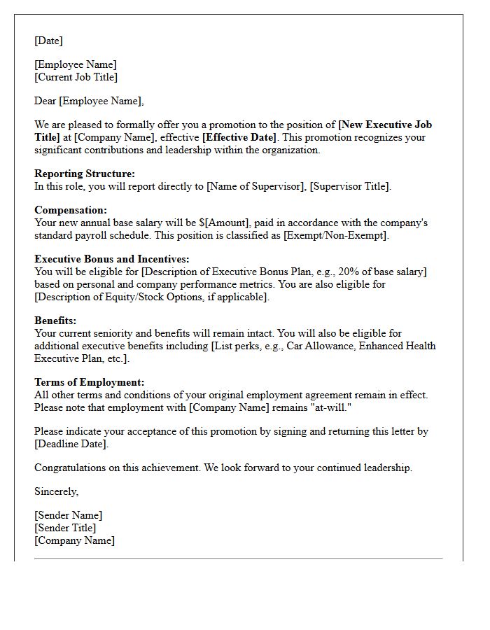 Executive Internal Promotion Offer Letter