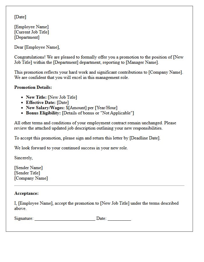 Management Internal Promotion Offer Letter