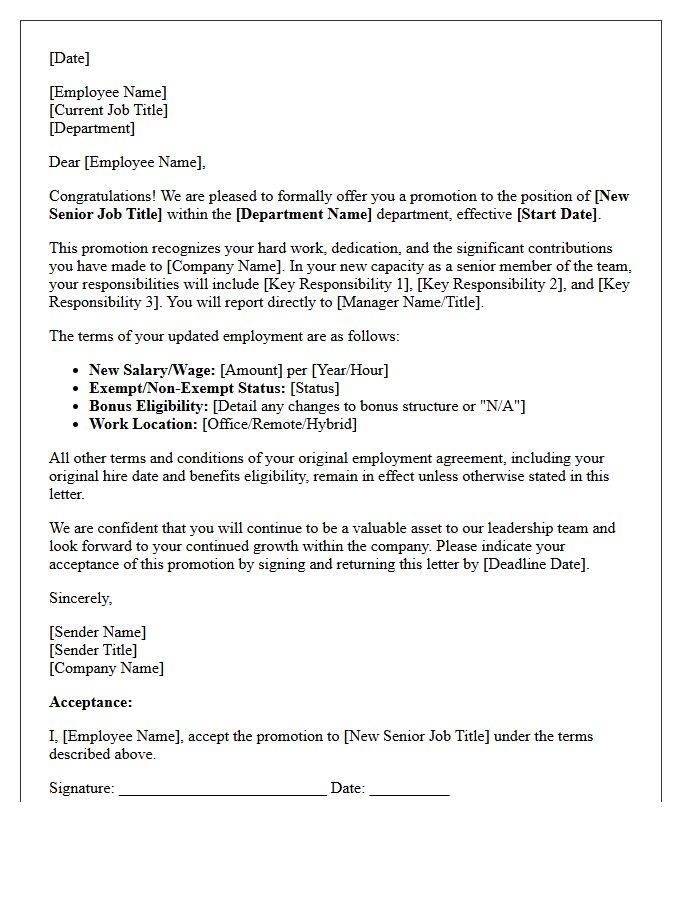 Senior Staff Internal Promotion Offer Letter