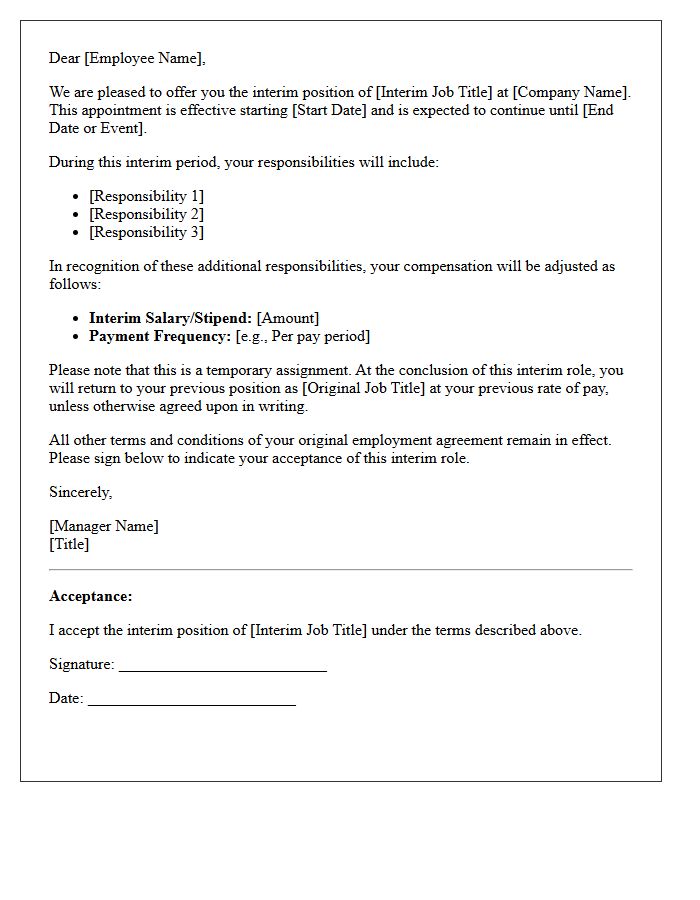 Interim Role Internal Promotion Offer Letter