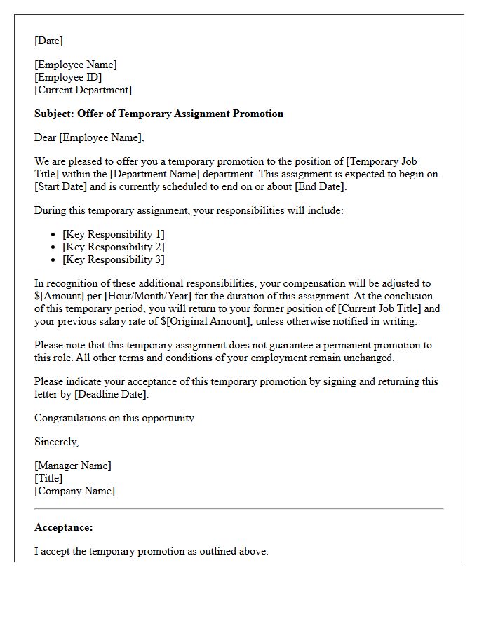 Temporary Assignment Promotion Offer Letter