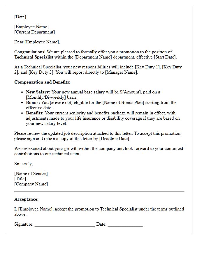 Technical Specialist Internal Promotion Offer Letter