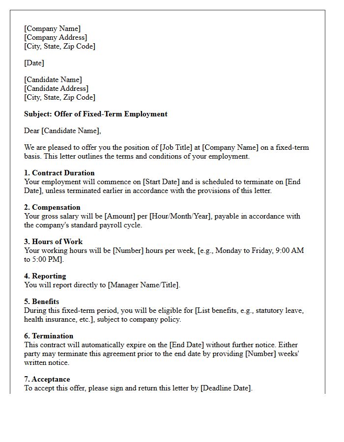 Standard Fixed-Term Contract Offer Letter